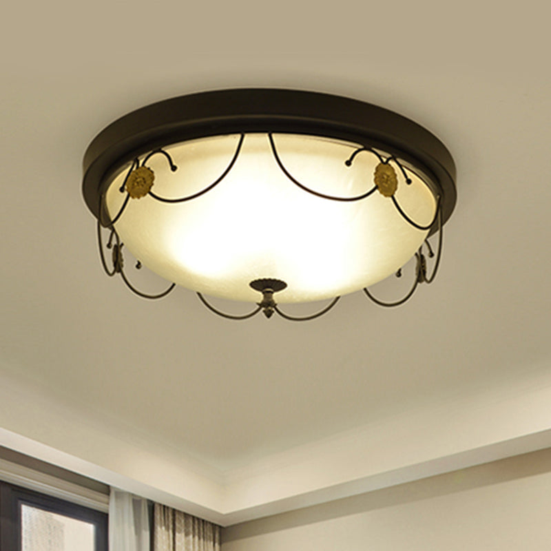 Classic Opal Glass Semi Flush Mount Lighting for Living Room with Inverted Dome Design in Black