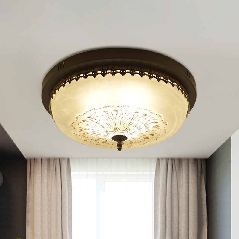 Classic Opal Glass Semi Flush Mount Lighting for Living Room with Inverted Dome Design in Black