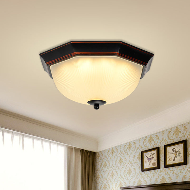 Ribbed Glass Flushmount Ceiling Light in Gold-Black - Set of 3 Bulbs Traditional Flush Mount