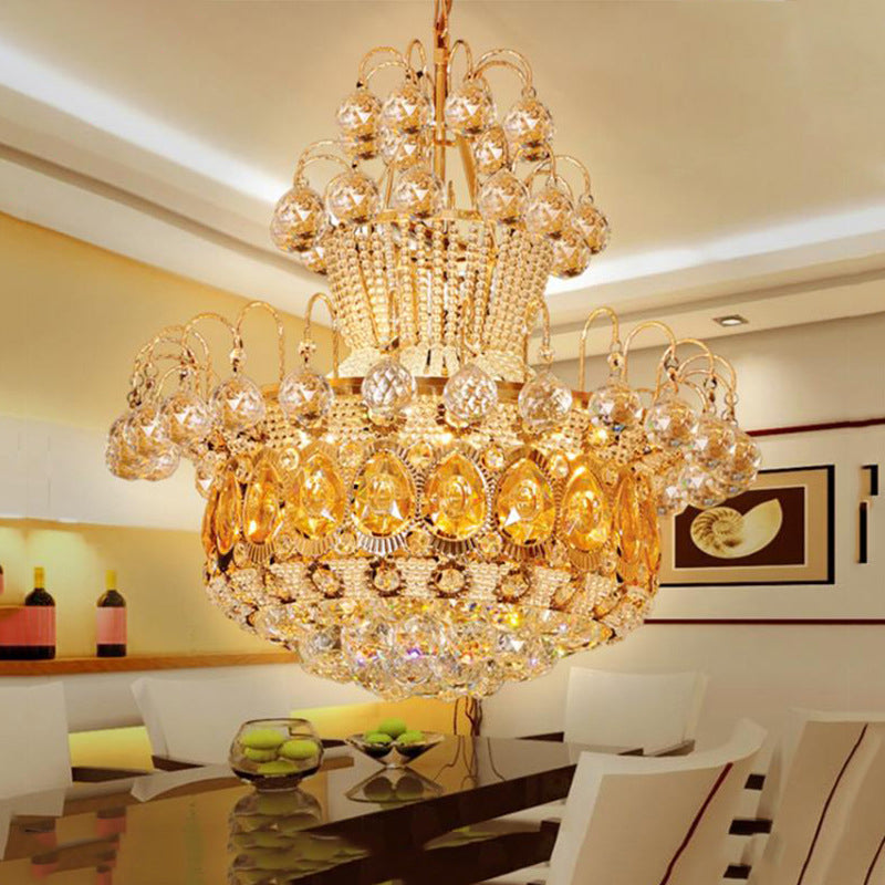 Contemporary Crystal Gourd Ceiling Light - 6 Lights - Gold Hanging Fixture - Dining Room Décor - 18"/23.5" Wide