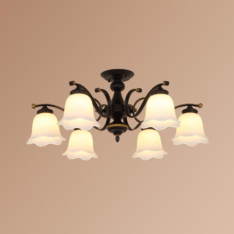 Lustre semi-encastré en verre dépoli vintage avec abat-jour en forme de fleur pour plafond de chambre