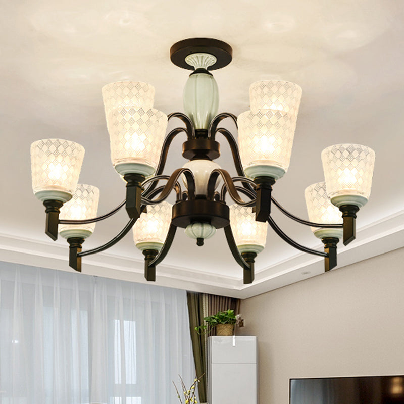 Green Rhombus Glass Ceiling Mount Chandelier - Traditional Semi Flush Design For Living Rooms