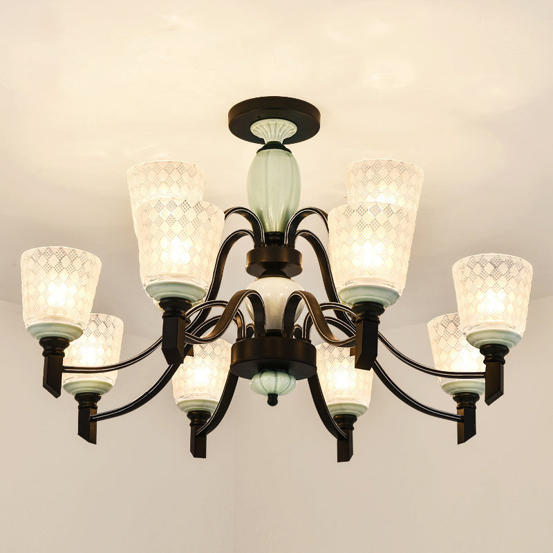 Green Rhombus Glass Ceiling Mount Chandelier - Traditional Semi Flush Design for Living Rooms