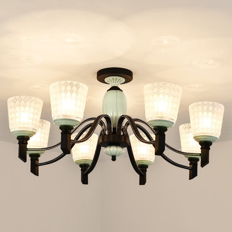 Green Rhombus Glass Ceiling Mount Chandelier - Traditional Semi Flush Design For Living Rooms 8 /