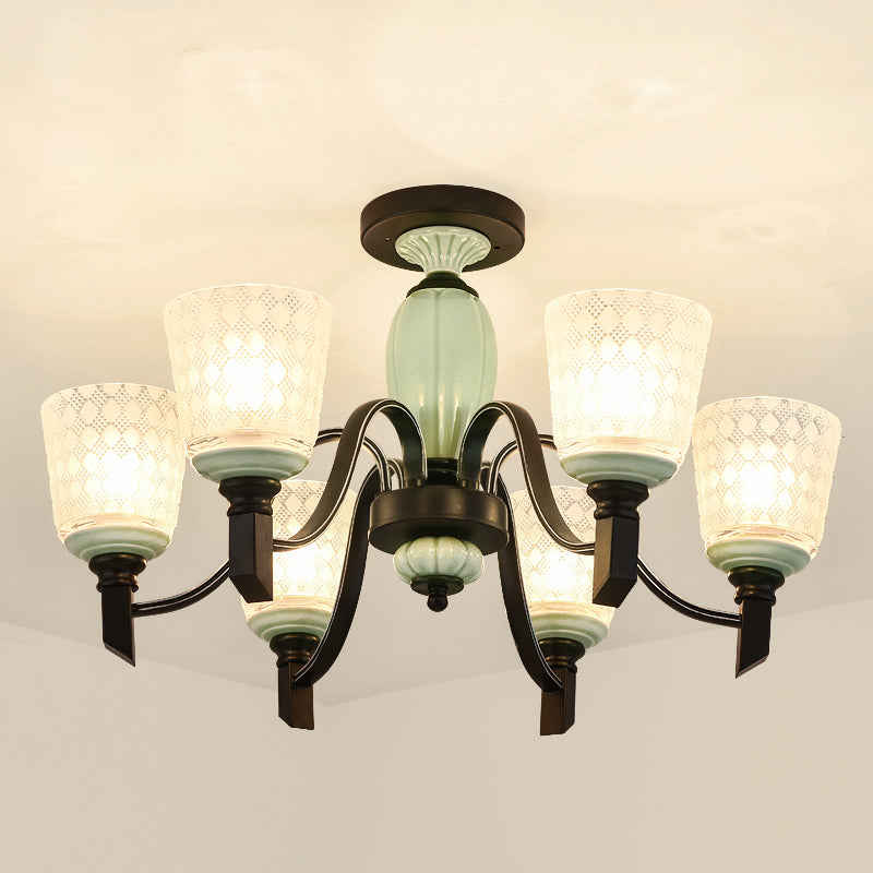 Green Rhombus Glass Ceiling Mount Chandelier - Traditional Semi Flush Design For Living Rooms 6 /