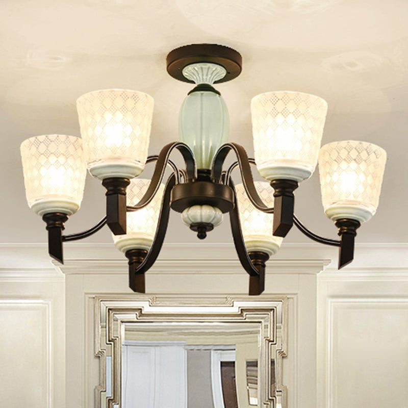 Green Rhombus Glass Ceiling Mount Chandelier - Traditional Semi Flush Design For Living Rooms