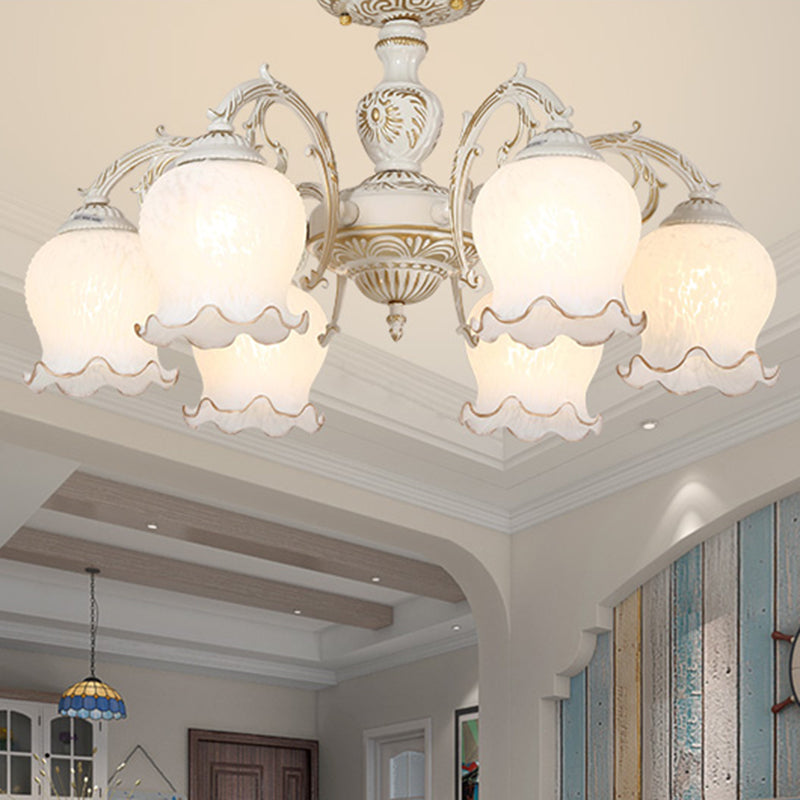 Frosted Glass Flush Mount Chandelier - Bud Shade, Classic Living Room Semi Flush Light Fixture