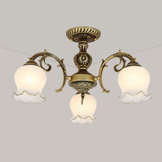 Frosted Glass Flush Mount Chandelier - Bud Shade, Classic Living Room Semi Flush Light Fixture