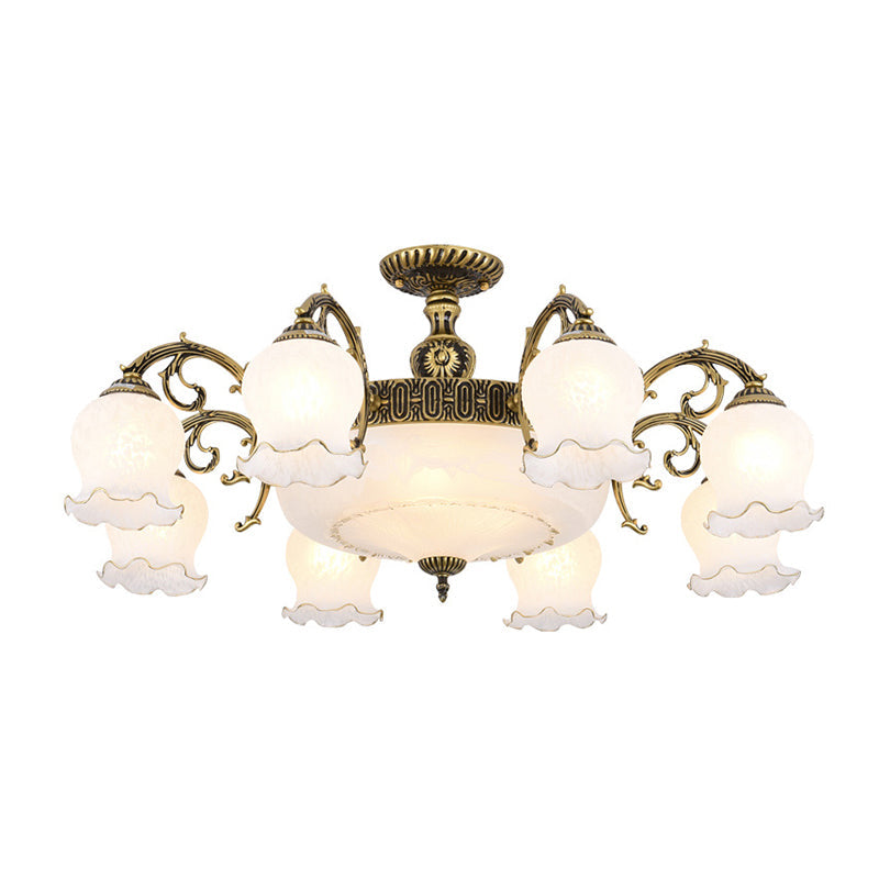 Frosted Glass Flush Mount Chandelier - Bud Shade, Classic Living Room Semi Flush Light Fixture