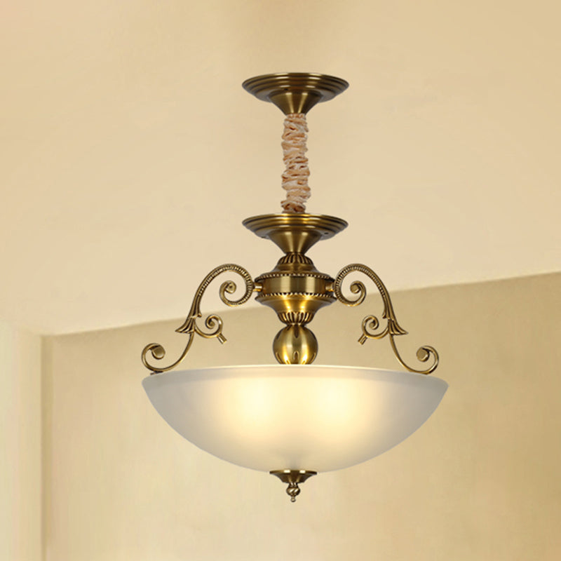 Retro Frosted Glass Pendant Chandelier With 3 Golden Heads Light Fixture Gold
