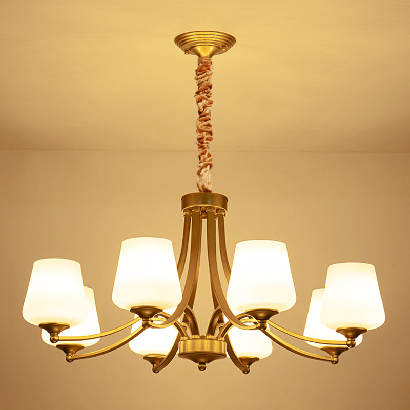 Vintage Cream Glass Chandelier Pendant Light - Elegant Hanging For Living Room 8 / Gold