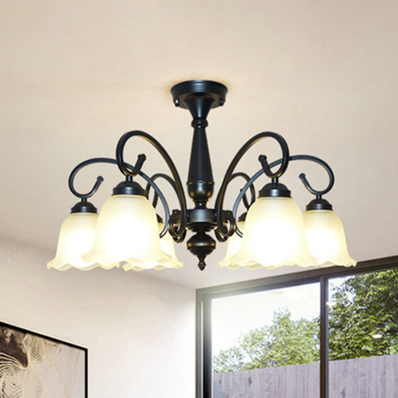 Vintage Black Ruffle Glass Floral Chandelier Pendant Light For Dining Room