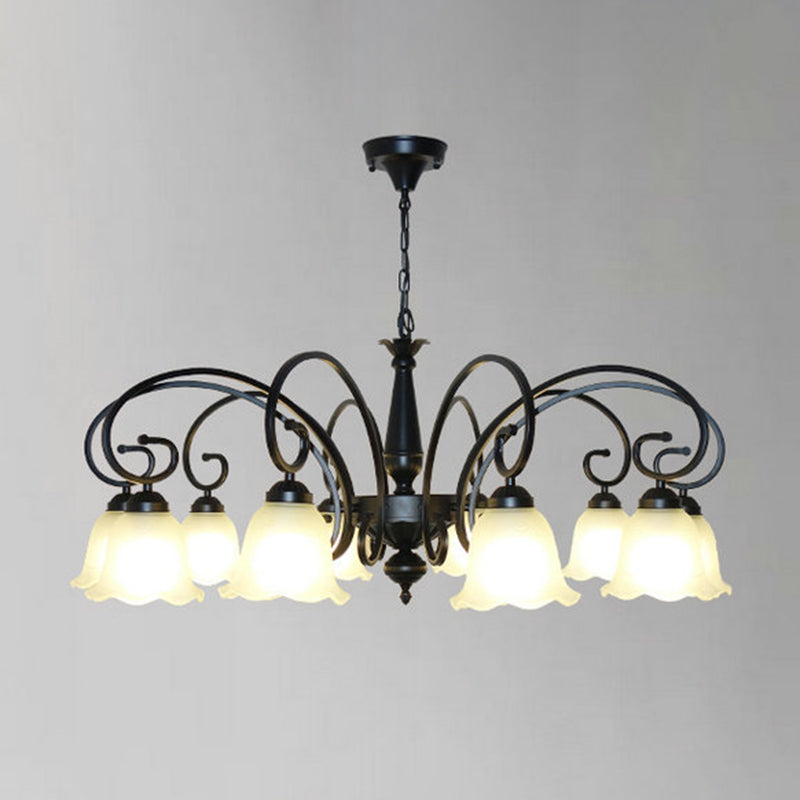 Vintage Black Ruffle Glass Floral Chandelier Pendant Light For Dining Room