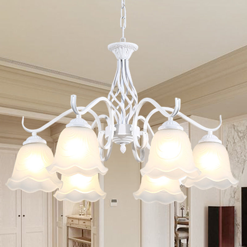Vintage Bell Chandelier With Ruffle Glass Pendant Light Fixture For Dining Room