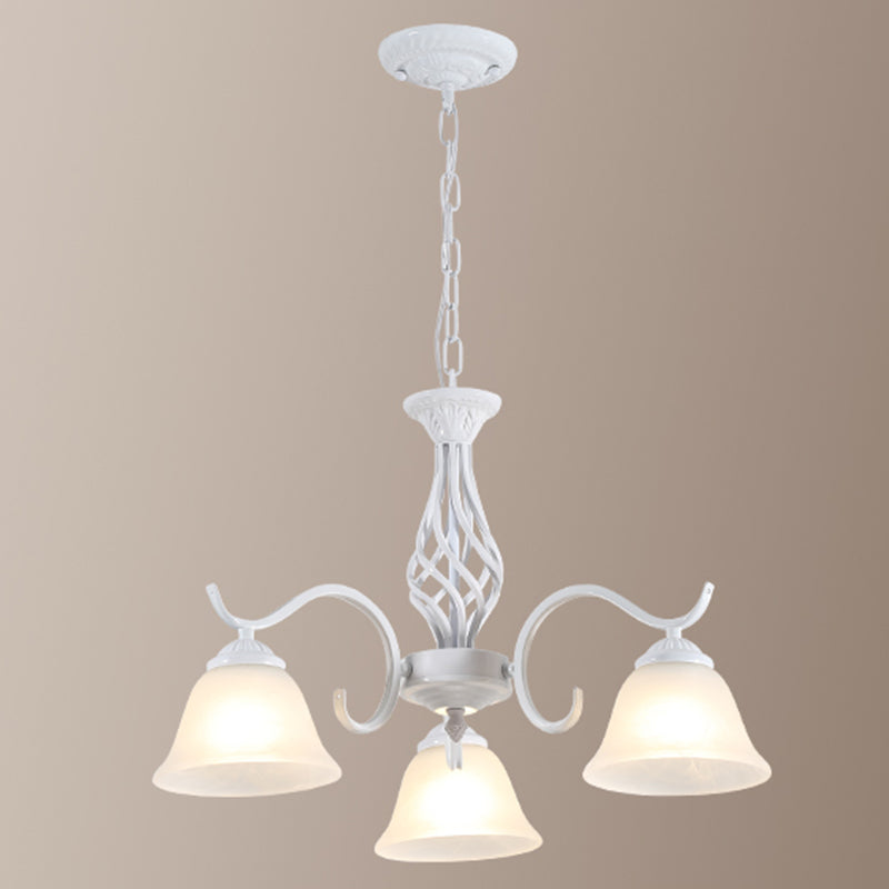 Vintage Bell Chandelier With Ruffle Glass Pendant Light Fixture For Dining Room