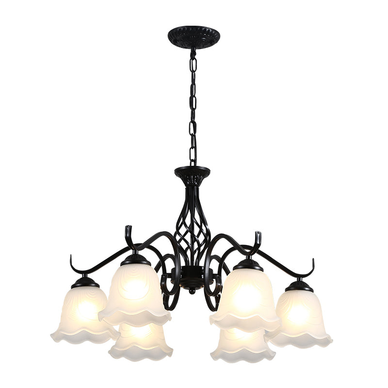 Vintage Bell Chandelier With Ruffle Glass Pendant Light Fixture For Dining Room