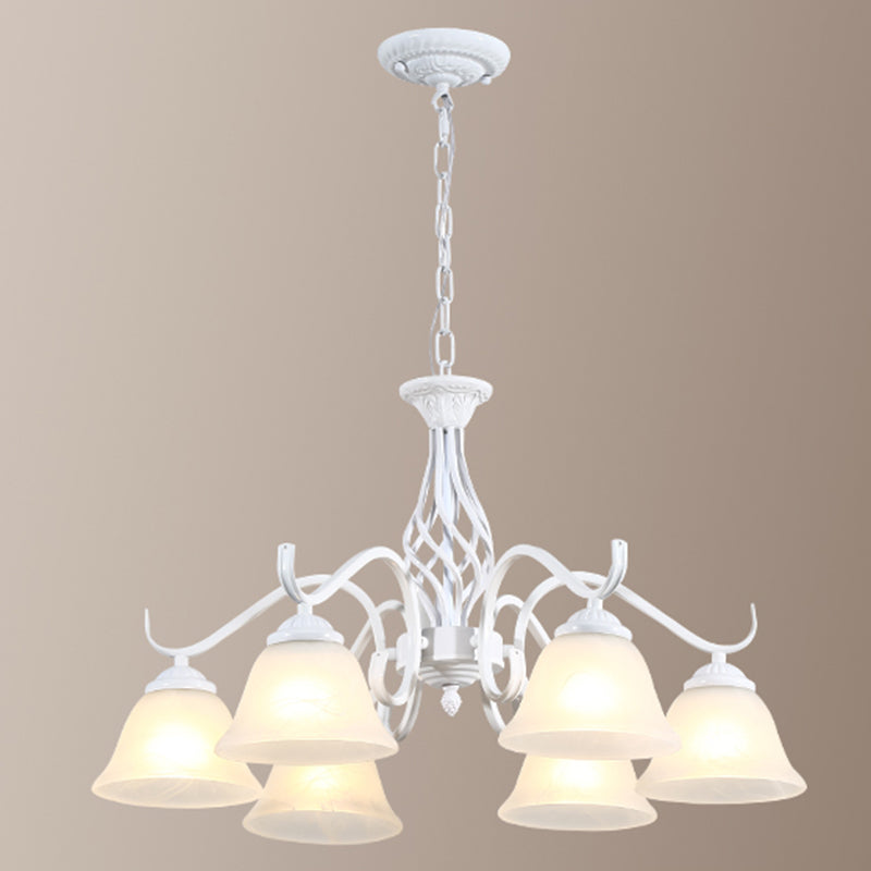 Vintage Bell Chandelier With Ruffle Glass Pendant Light Fixture For Dining Room