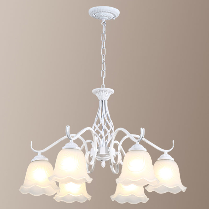 Vintage Bell Chandelier With Ruffle Glass Pendant Light Fixture For Dining Room