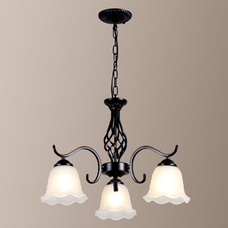 Vintage Bell Chandelier With Ruffle Glass Pendant Light Fixture For Dining Room