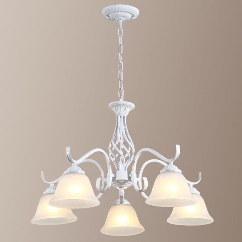 Vintage Bell Chandelier With Ruffle Glass Pendant Light Fixture For Dining Room