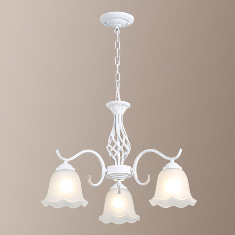 Vintage Bell Chandelier With Ruffle Glass Pendant Light Fixture For Dining Room 3 / White B