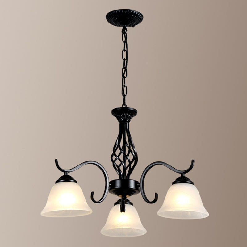 Vintage Bell Chandelier With Ruffle Glass Pendant Light Fixture For Dining Room