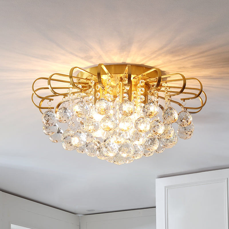 Modern Gold Cascade Flush Mount Light - Crystal Ball Ceiling Light (3/5 Lights, 14"/18" Wide)