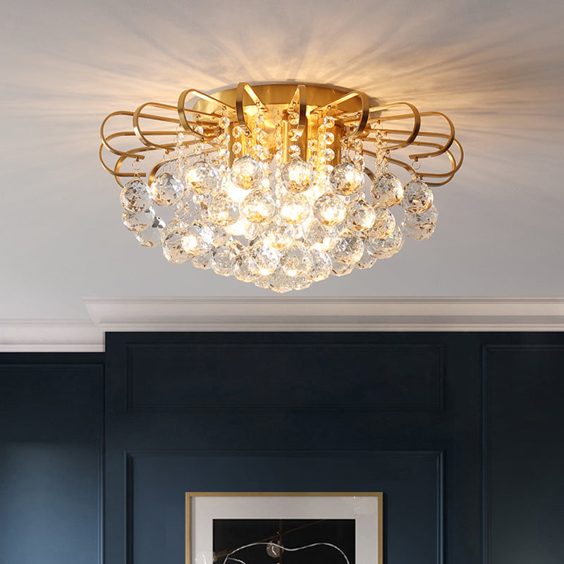 Modern Gold Cascade Flush Mount Light - Crystal Ball Ceiling Light (3/5 Lights, 14"/18" Wide)