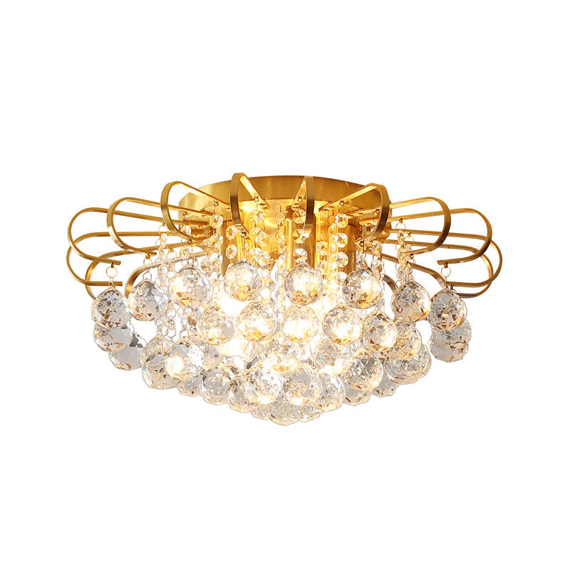 Modern Gold Cascade Flush Mount Light - Crystal Ball Ceiling Light (3/5 Lights, 14"/18" Wide)