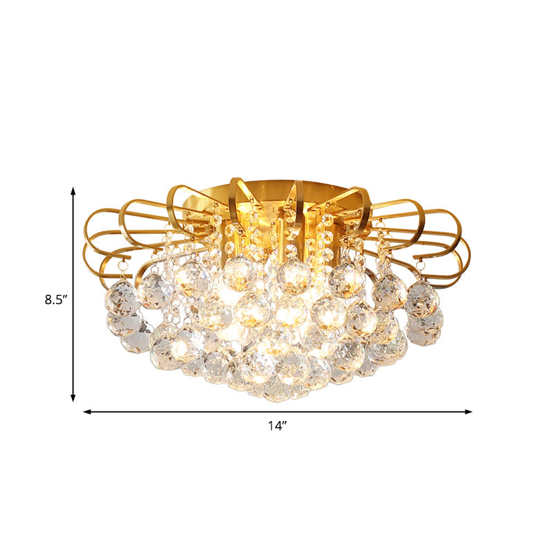 Modern Gold Cascade Flush Mount Light - Crystal Ball Ceiling Light (3/5 Lights, 14"/18" Wide)