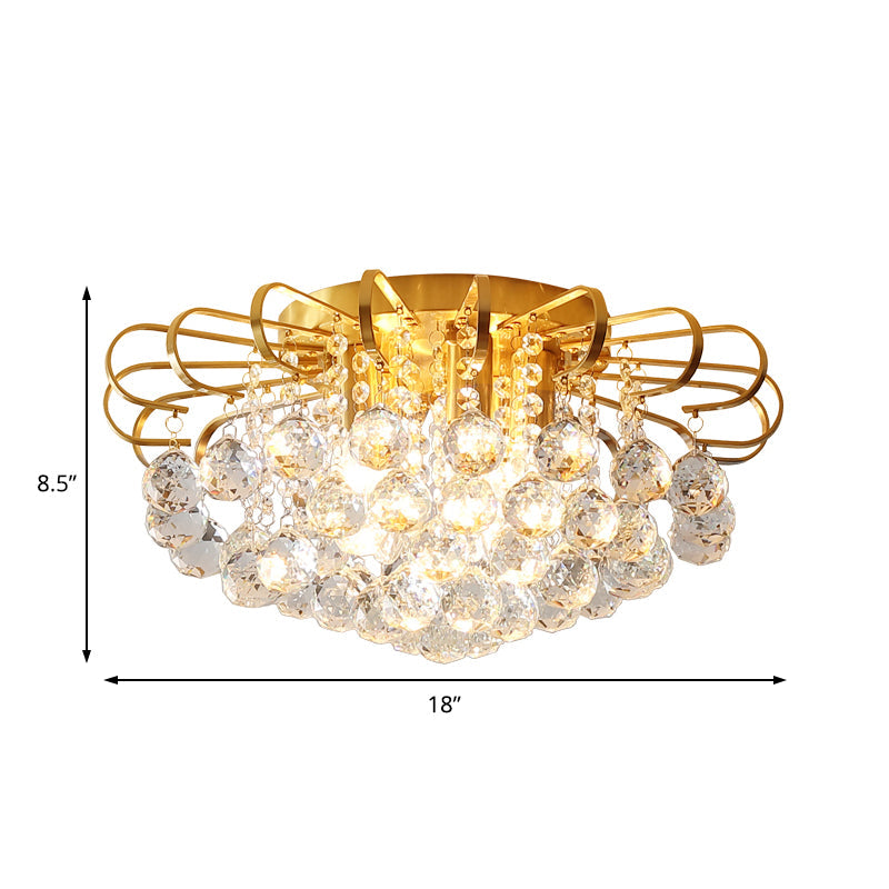 Modern Gold Cascade Flush Mount Light - Crystal Ball Ceiling Light (3/5 Lights, 14"/18" Wide)