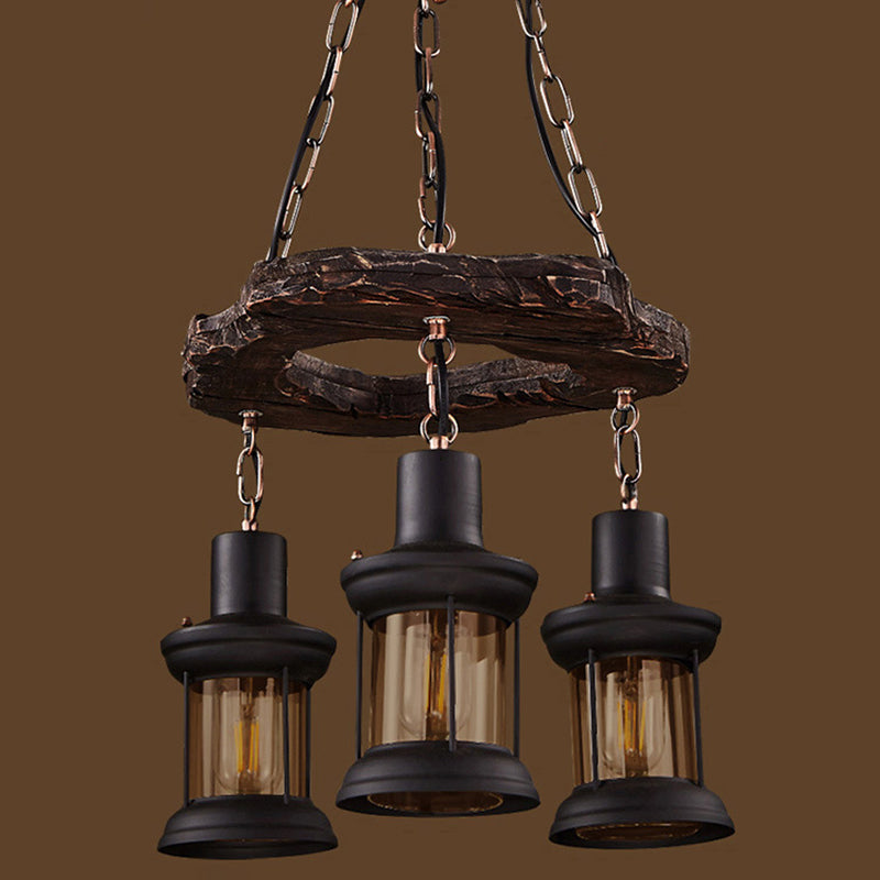Suspension lanterne vintage en bois vieilli avec verre transparent pour restaurants