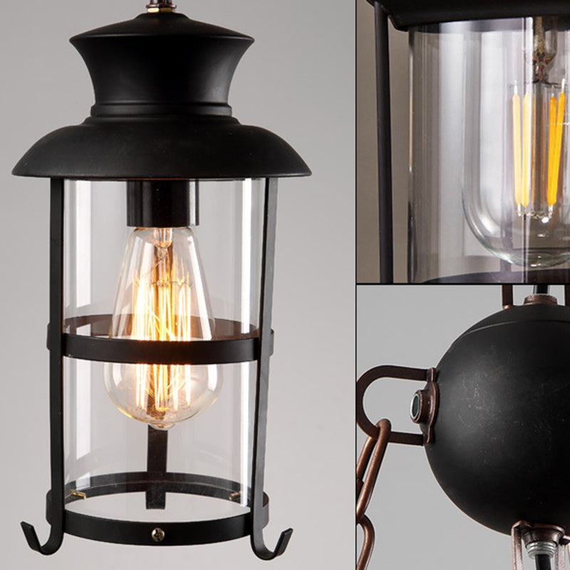 Suspension lanterne vintage en bois vieilli avec verre transparent pour restaurants