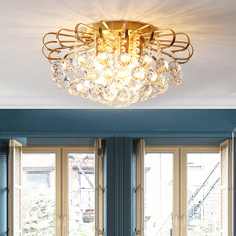 Modern Gold Cascade Flush Mount Light - Crystal Ball Ceiling Light (3/5 Lights, 14"/18" Wide)