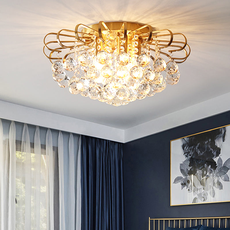 Modern Gold Cascade Flush Mount Light - Crystal Ball Ceiling Light (3/5 Lights, 14"/18" Wide)