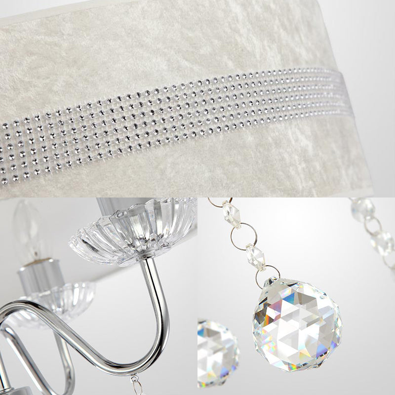 Modern Nordic Drum Fabric Chandelier Light with Crystal Drop for Bedroom - Chrome Finish