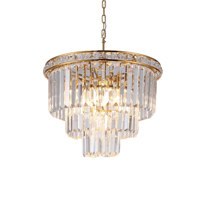 Modern Faceted Optical Crystal 6-Light Brass Chandelier - Four Tiers Ceiling Light, 19.5"/23.5" Wide