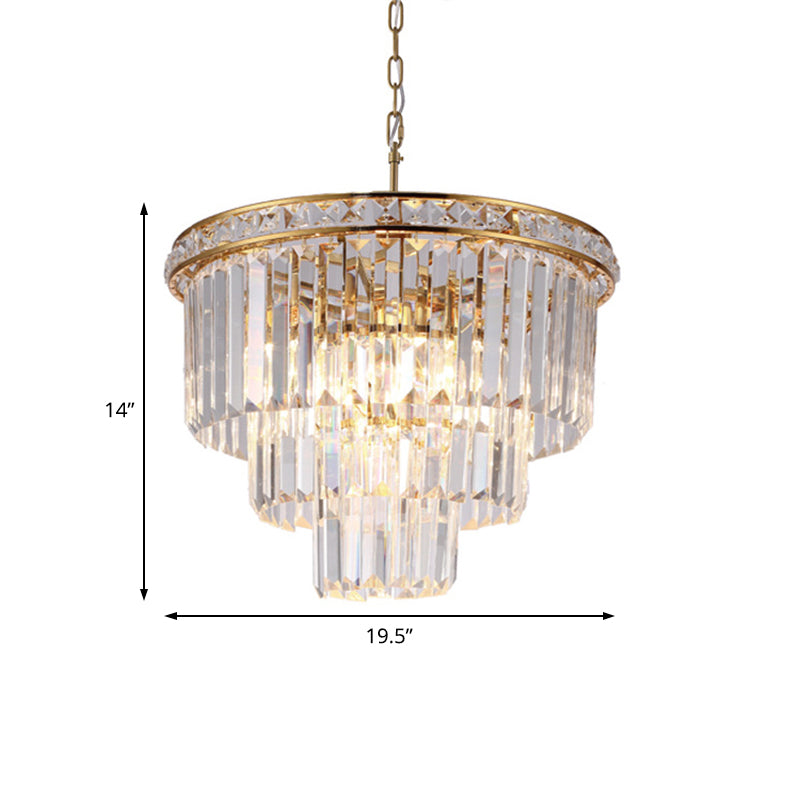 Modern Faceted Optical Crystal 6-Light Brass Chandelier - Four Tiers Ceiling Light, 19.5"/23.5" Wide