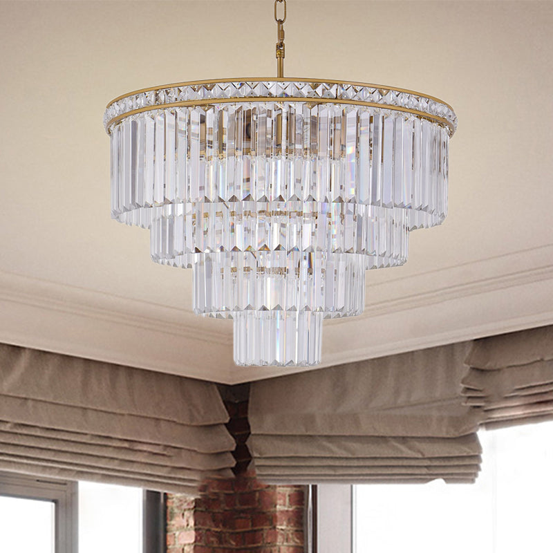 Modern Faceted Optical Crystal 6-Light Brass Chandelier - Four Tiers Ceiling Light, 19.5"/23.5" Wide