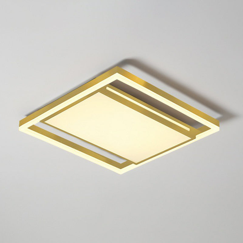 Minimalist LED Flush Mount Lighting in Gold - Geometrical Acrylic Fixture for Living Room