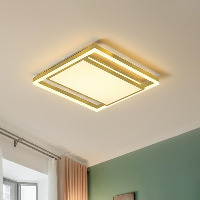 Minimalist LED Flush Mount Lighting in Gold - Geometrical Acrylic Fixture for Living Room
