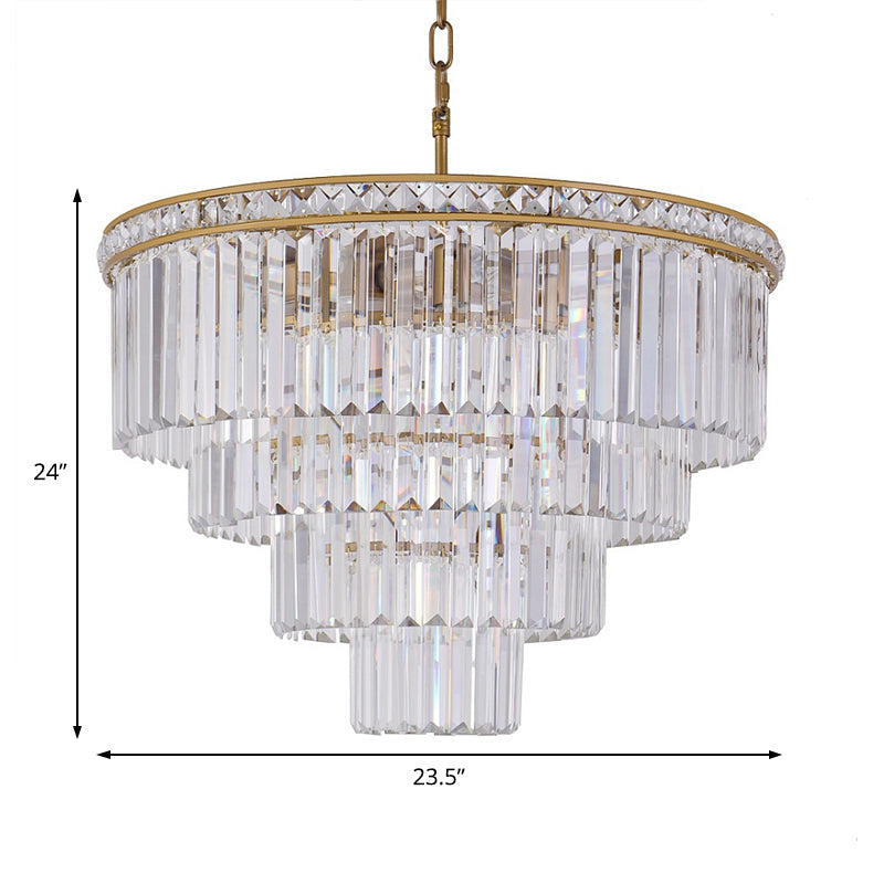 Modern Faceted Optical Crystal 6-Light Brass Chandelier - Four Tiers Ceiling Light, 19.5"/23.5" Wide