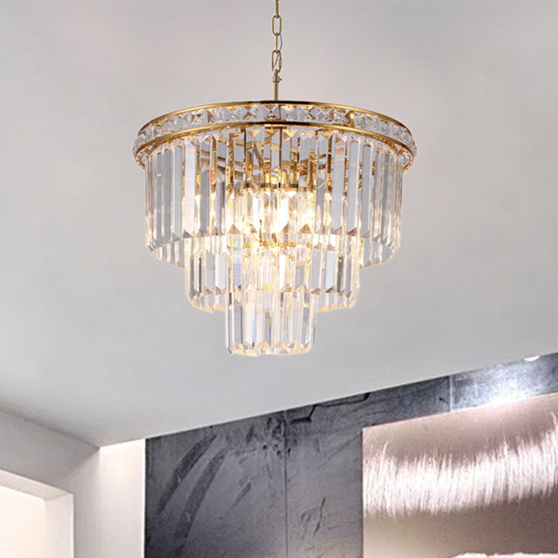 Modern Faceted Optical Crystal 6-Light Brass Chandelier - Four Tiers Ceiling Light, 19.5"/23.5" Wide
