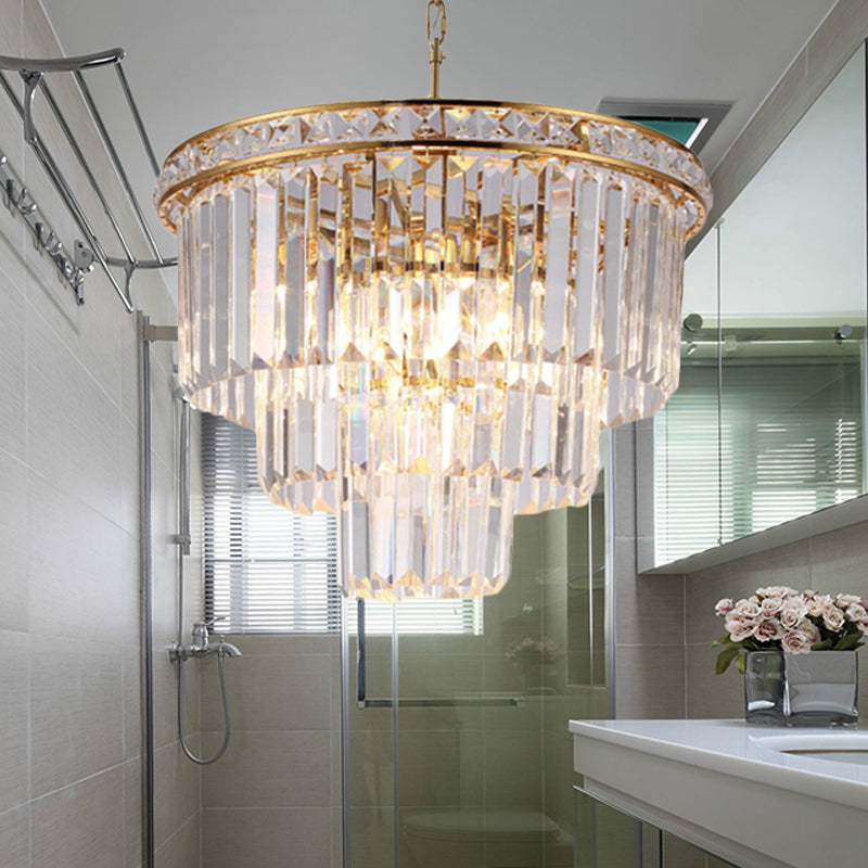 Modern Faceted Optical Crystal 6-Light Brass Chandelier - Four Tiers Ceiling Light, 19.5"/23.5" Wide
