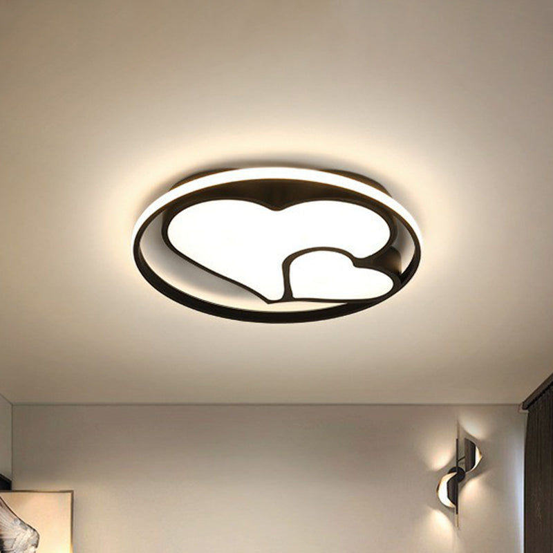 Contemporary Metallic Black Heart Flush LED Ceiling Light Fixture