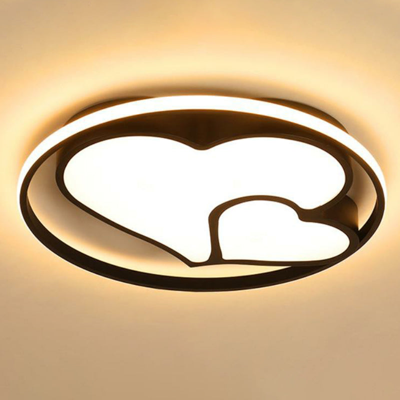 Contemporary Metallic Black Heart Flush LED Ceiling Light Fixture
