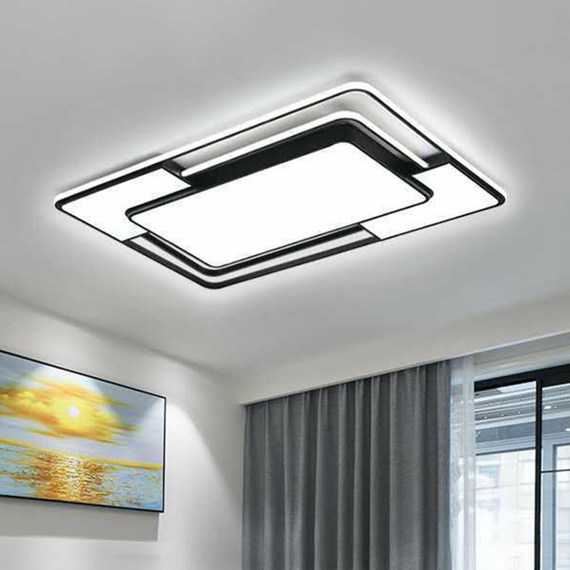 Geometric LED Flush Ceiling Light in Modern Black Metal