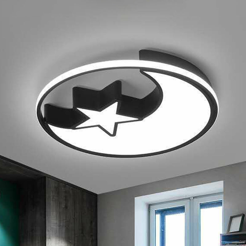 Geometric LED Flush Ceiling Light in Modern Black Metal