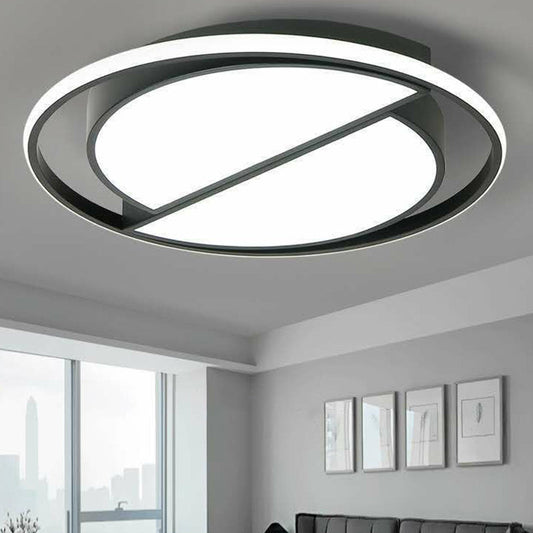 Geometric LED Flush Ceiling Light in Modern Black Metal