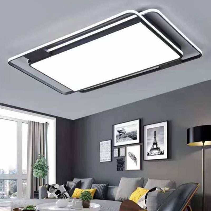 Geometric LED Flush Ceiling Light in Modern Black Metal